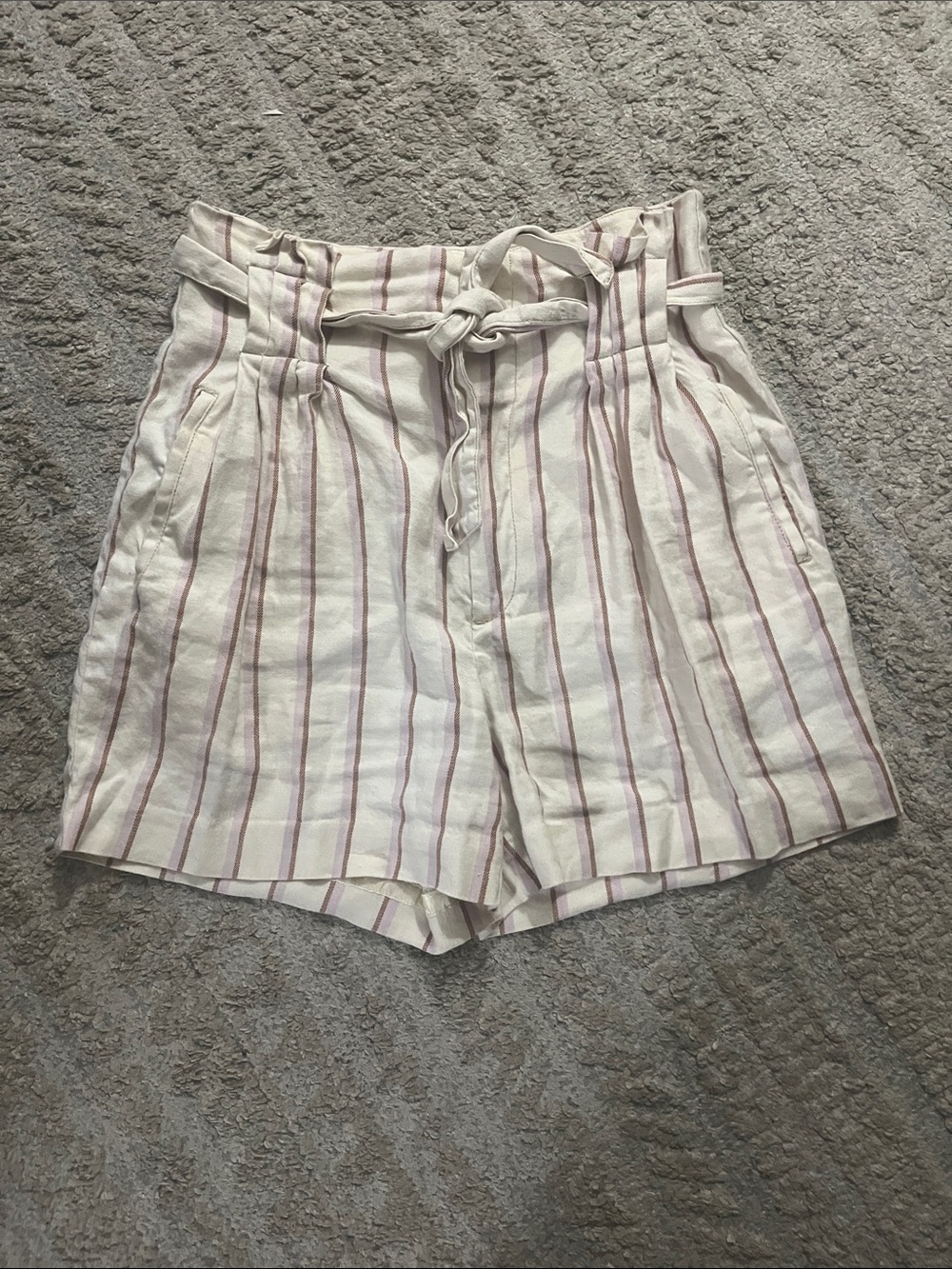 by Anthropologie Edisto Linen High-Waist Paperbag 4.5in Inseam Stripe Shorts 2 - Picture 6 of 11